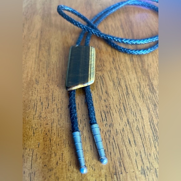 Accessories - Vintage Bolo Tie Polished Tiger Eye Stone Large Brown Yellow Braided Cord